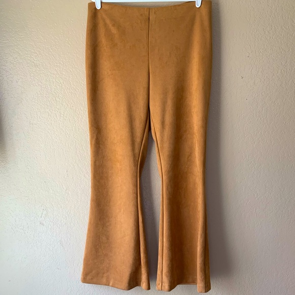 Wearever Pants - Wearever Light Brown Faux Suede Boho Fall Wide Leg Pull On Pants Size 1X